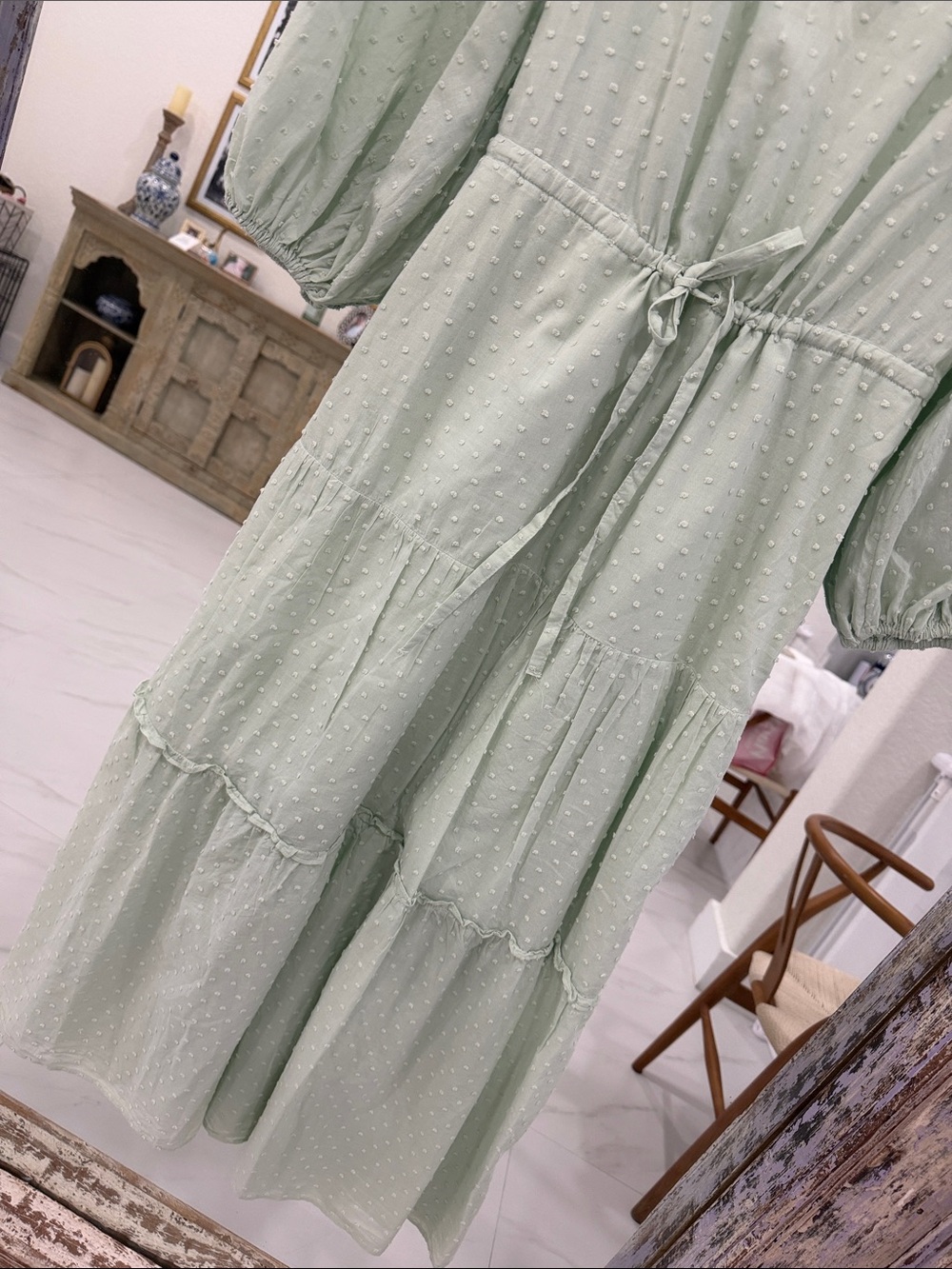 a new day Mint Green Tie-Waist Swiss Dot Tiered Maxi Dress - Picture 5 of 7
